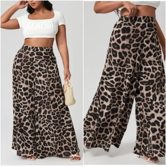 REG or PLUS  Camel leopard print wide leg palazzo - Picture 2 of 12